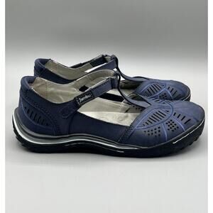 Jambu Womens Bridget Leather T Strap Flat Memory Foam Insert Blue Shoe Size 7M